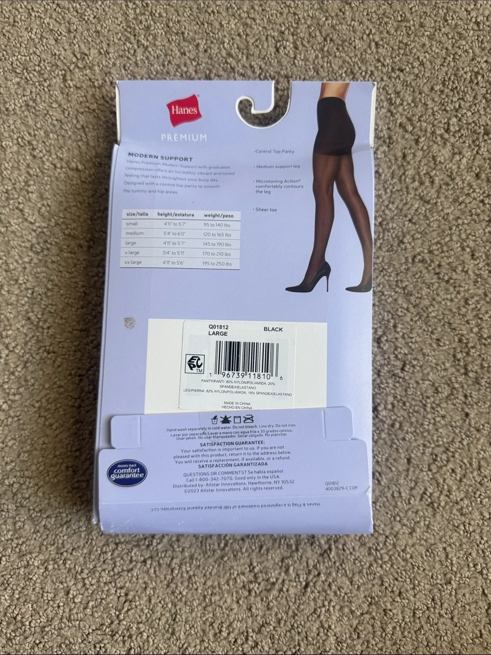 I46 Hanes 2 Pack Premium Modern Support Medium Coverage Pantyhose- Size: Large